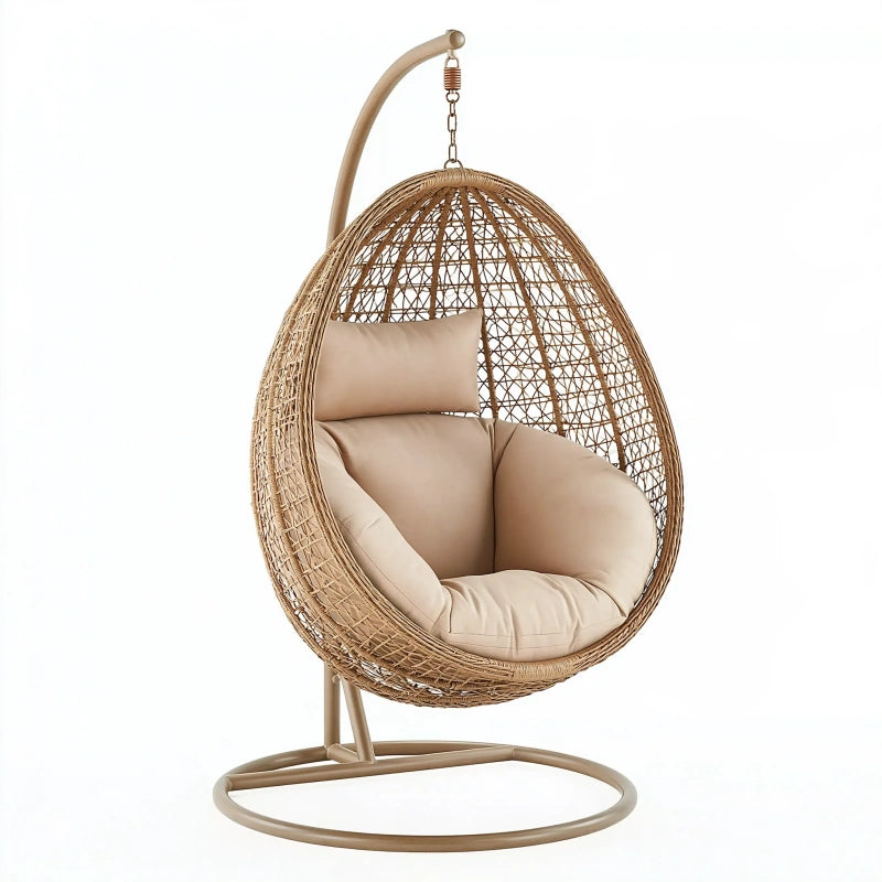 Hängesessel 105 x 105 x 195 cm Rattan Beige mit Stahlgestell für Innenbereiche