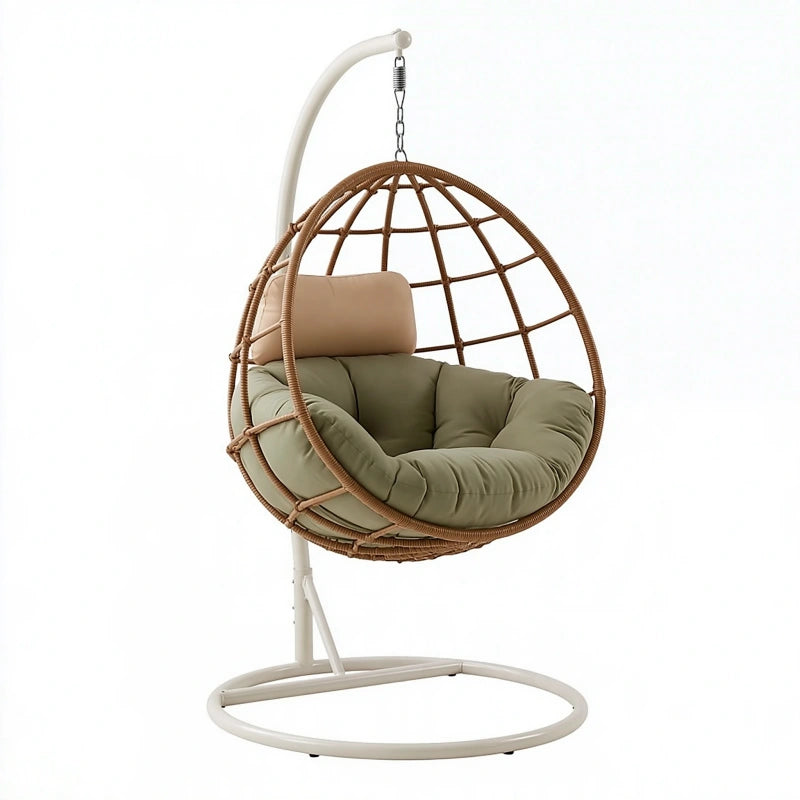 Hängesessel 105 x 95 x 195 cm aus Flechtmaterial Braun für den Innenbereich mit freistehendem Metallgestell