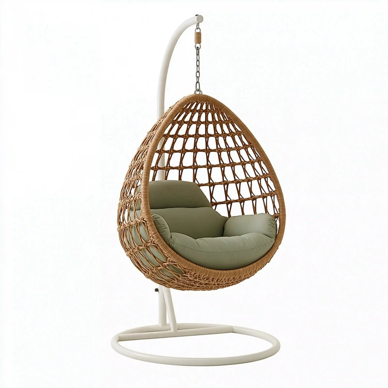 Hängesessel 105 x 105 x 195 cm Rattan Beige Grün mit Metallgestell
