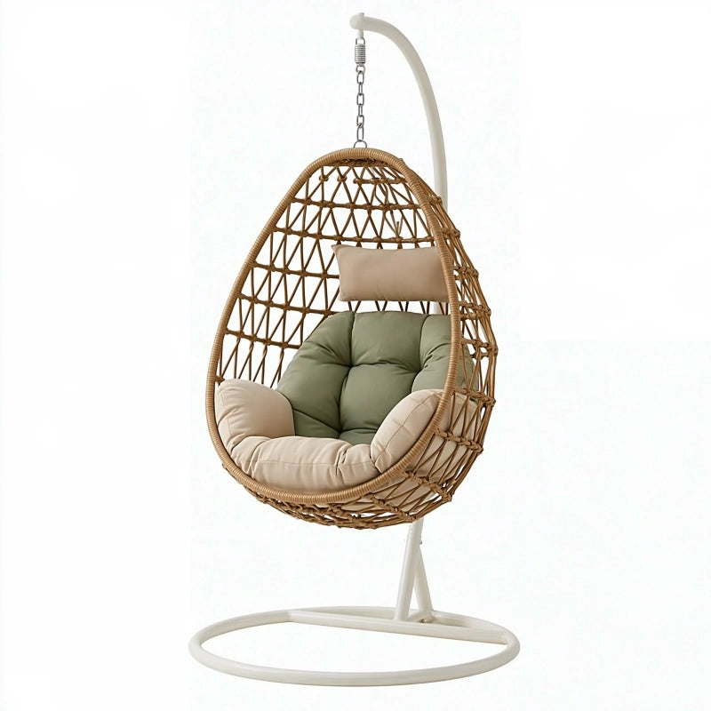 Hängesessel 105 x 105 x 195 cm Rattangeflecht Natur mit Metallgestell für den Wohnbereich
