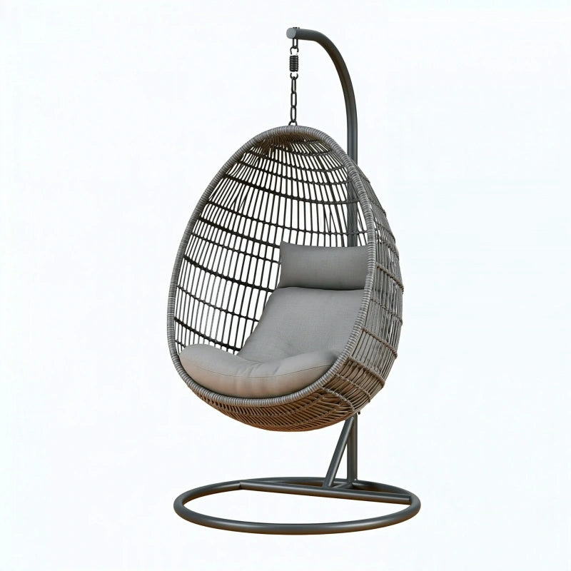 Hängesessel 100 x 100 x 200 cm Polyrattan Grau für Innenbereich mit Stahlgestell