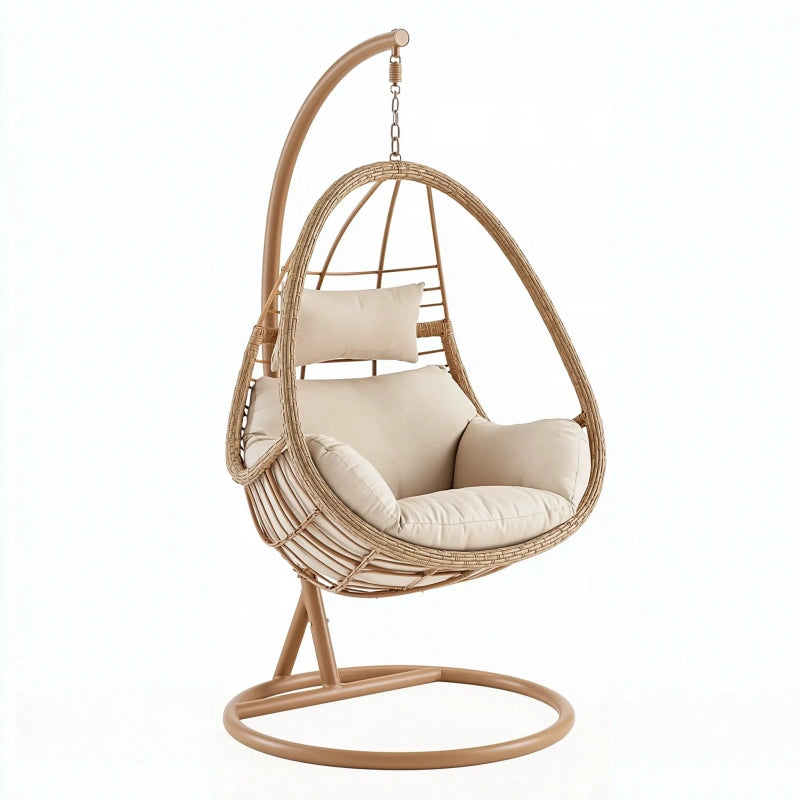 Hängesessel 105 x 105 x 195 cm Rattan Metall Beige mit Gestell
