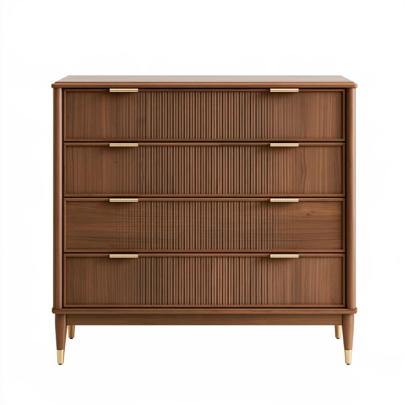 Kommode 120 x 45 x 110 cm aus braunem Holz mit 4 Schubladen im geriffelten Stil