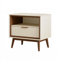 Nachttisch 60 x 40 x 60 cm aus Holzwerkstoff in Cremebraun mit Schublade im Mid-Century-Stil