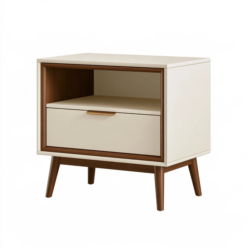 Nachttisch 60 x 40 x 60 cm aus Holzwerkstoff in Cremebraun mit Schublade im Mid-Century-Stil