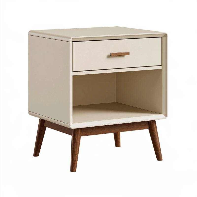 Nachttisch 45 x 40 x 60 cm Creme mit Holzbeinen und Schublade im skandinavischen Stil
