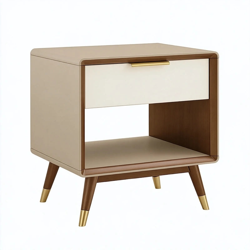 Nachttisch 50 x 40 x 55 cm aus Holzwerkstoff Beige Braun mit Schublade und offenem Fach