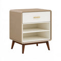 Nachttisch 50 x 40 x 60 cm in Beige Weiss mit Holzbeinen und Schublade