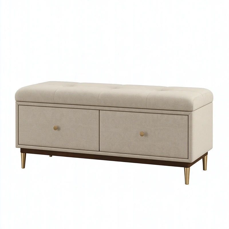Sitzbank mit Stauraum 120 x 45 x 50 cm Beige Stoff Holz Metall gepolstert