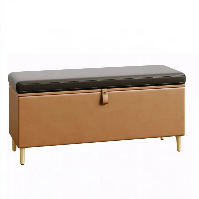 Sitzbank mit Stauraum 100 x 40 x 45 cm Kunstleder Braun Schwarz - gepolstert