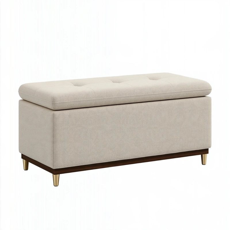 Polsterbank 110 x 45 x 48 cm Beige Textil mit Stauraum
