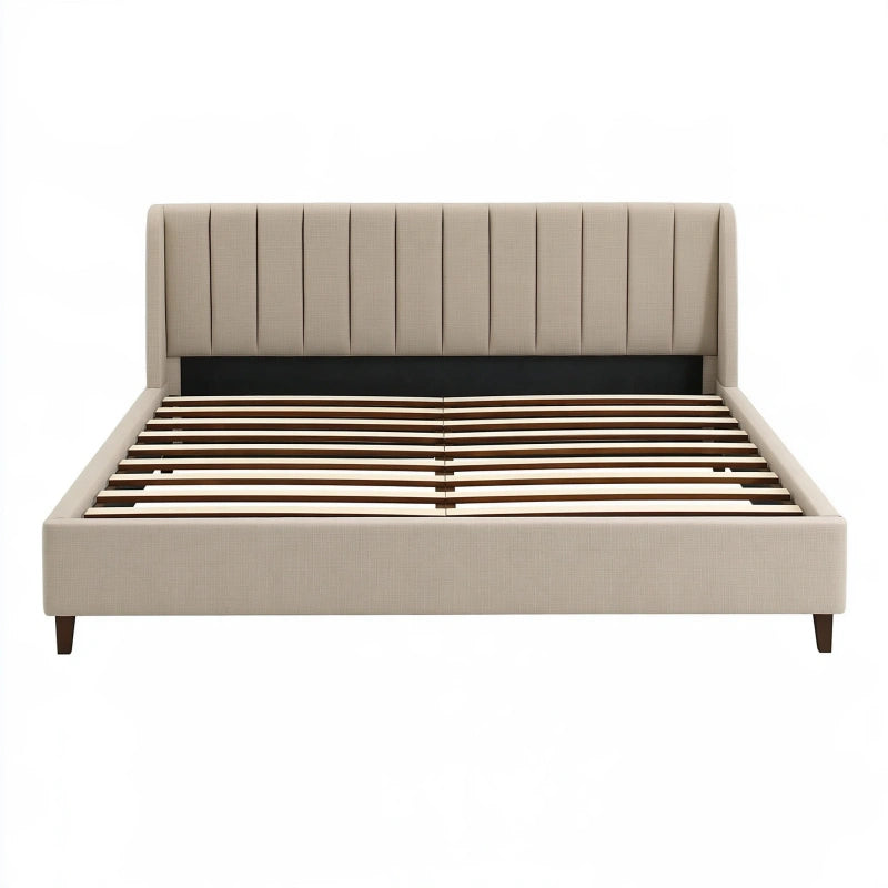 Polsterbett 160 x 200 cm Beige mit Stoffbezug und Lattenrost