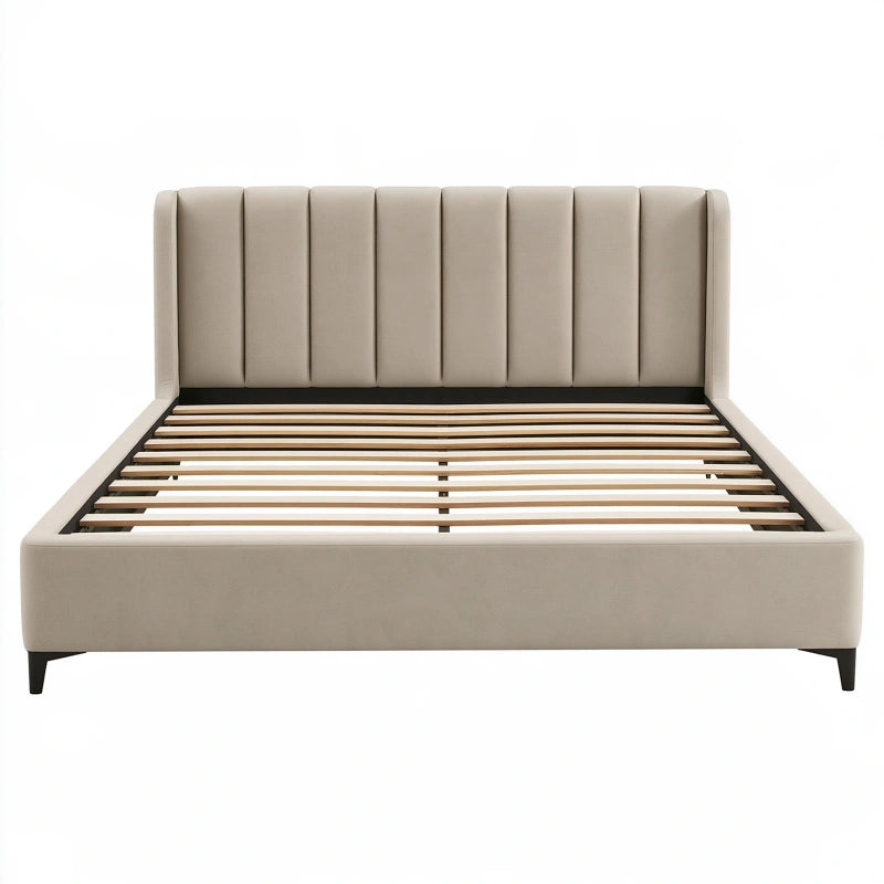 Polsterbett 160 x 200 cm Beige Stoff mit Lattenrost