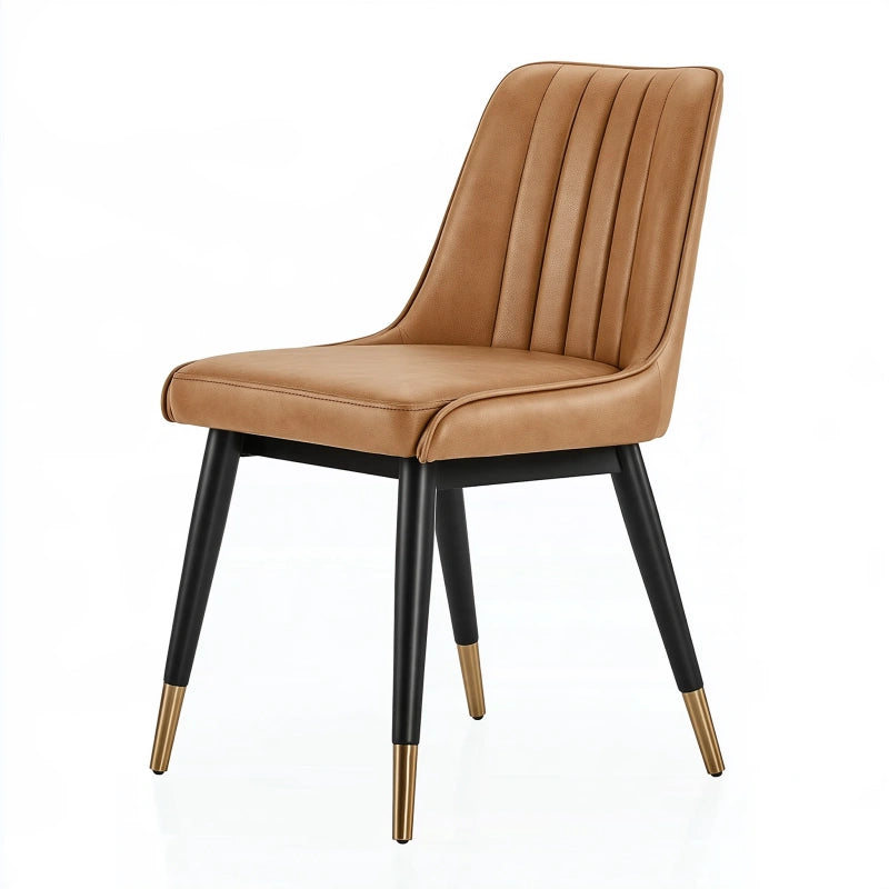 Esszimmerstuhl 48 x 58 x 86 cm Kunstleder Cognac Metall Schwarz Gold Modern